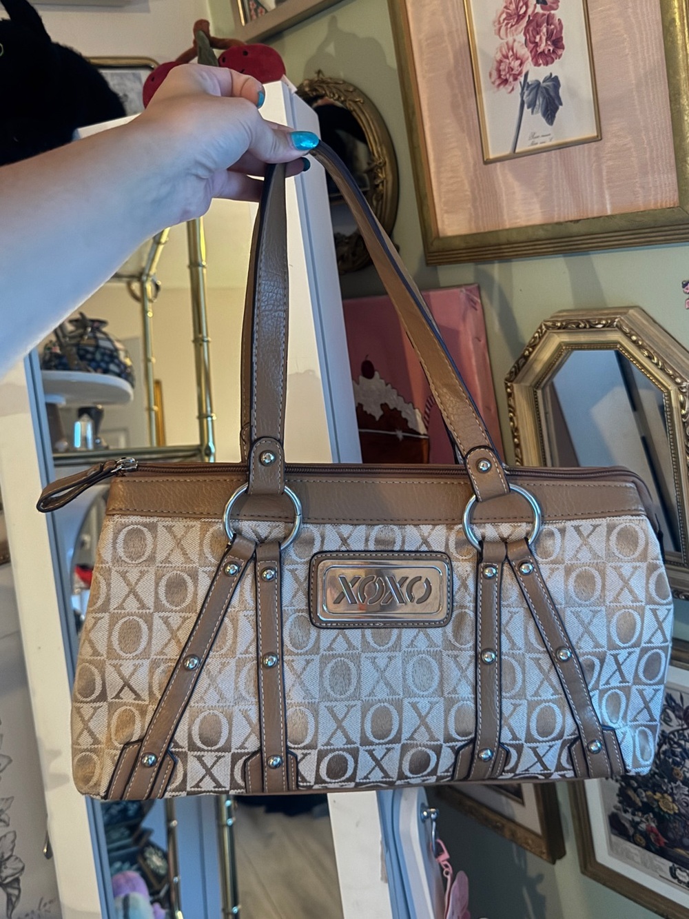 XOXO Beige and Tan Signature Logo Tote Shoulder Bag